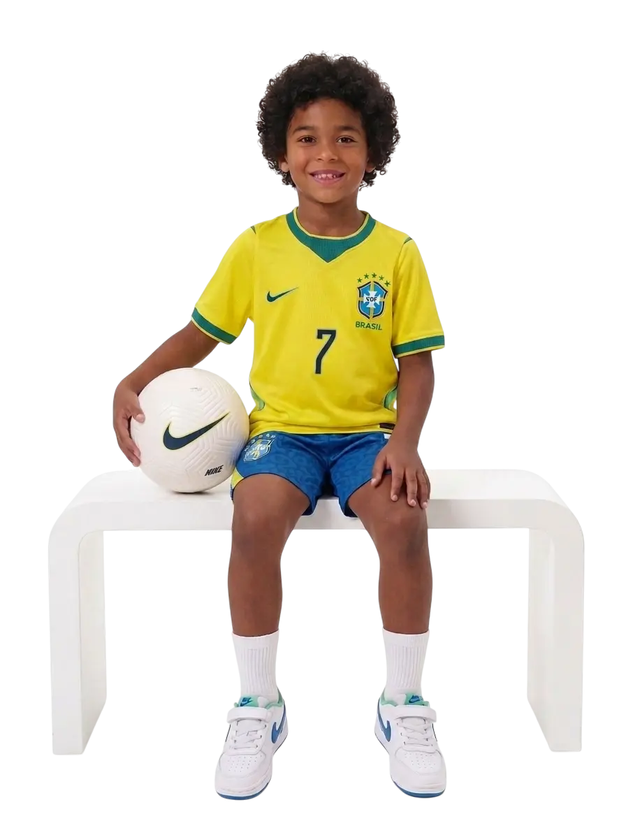 Conjunto Brasil Local 2026 Vini Jr Infantil / Juvenil 3 a 14 años