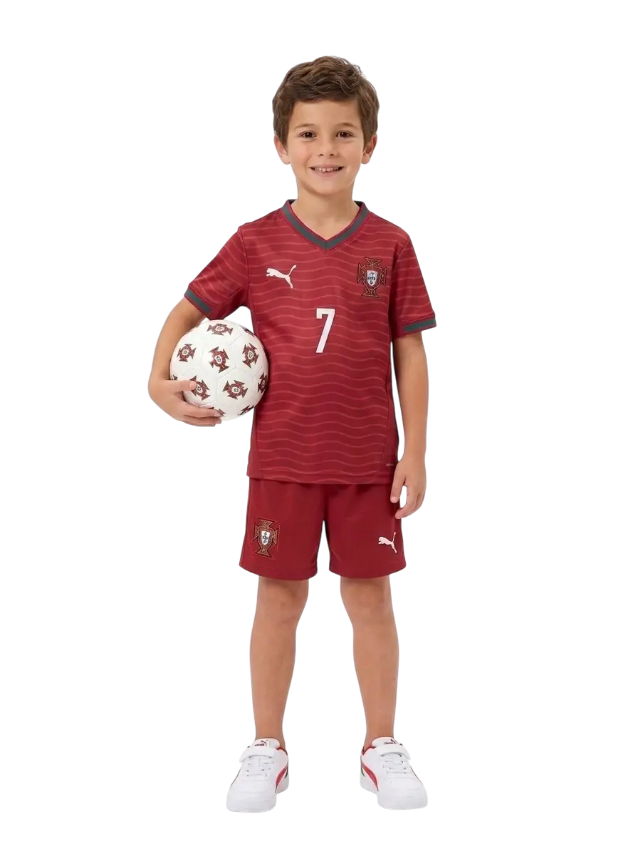 Conjunto Portugal Local Ronaldo Infantil / Juvenil 3 a 14 años